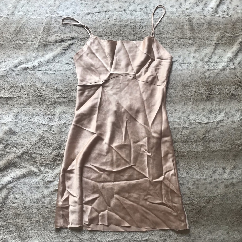 Zara Blush Satin Cowl Neck Slip Dress NEW